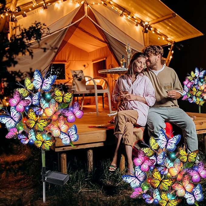 Solar Garden Lights Outdoor Waterproof Decorative Solar Lights Outdoor 8 Pack with 176 LED 136 Butterfly Flower Garden Decor Yard Decorations Patio Lawn, Gifts for Mother's Day Mom Women