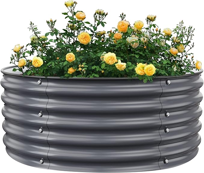 Round Raised Garden Beds, 42''x42''x17''Outdoor Galvanized Garden Planter Box for Vegetable Fruits Flower Herb (Deep Grey)