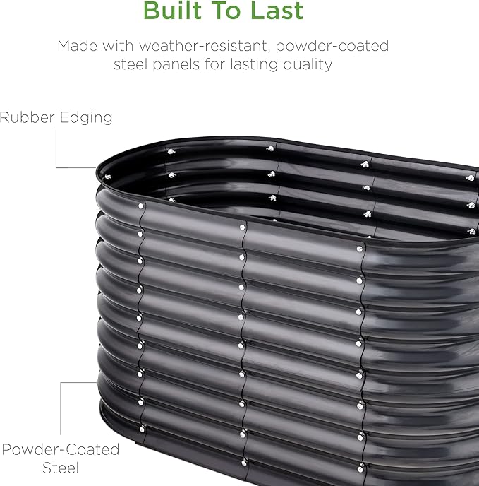 Best Choice Products 4x2x2ft Outdoor Metal Raised Garden Bed, Oval Deep Root Planter Box for Vegetables, Flowers, Herbs, and Succulents w/ 101 Gallon Capacity, Rubber Edge Guard - Charcoal