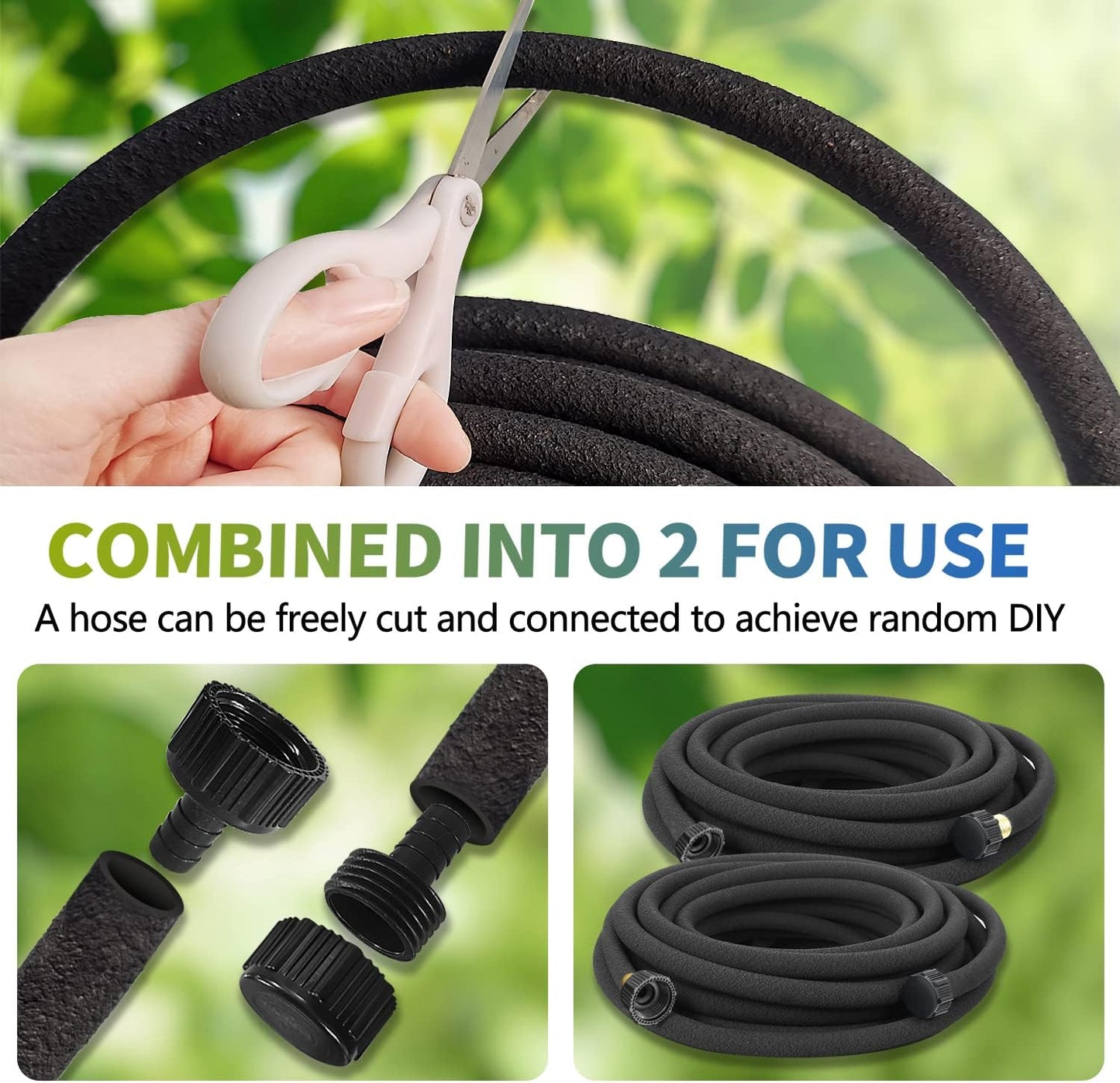 Soaker Hose 25 ft 3-Pack for Garden Beds with Kit, 1/2’’ Soaker Hose 75 ft Heavy Duty, 70% Water Saving Drip Hose Irrigation for Lawn, Landscaping, Garden (Black, 25 FEET x 3PACK)