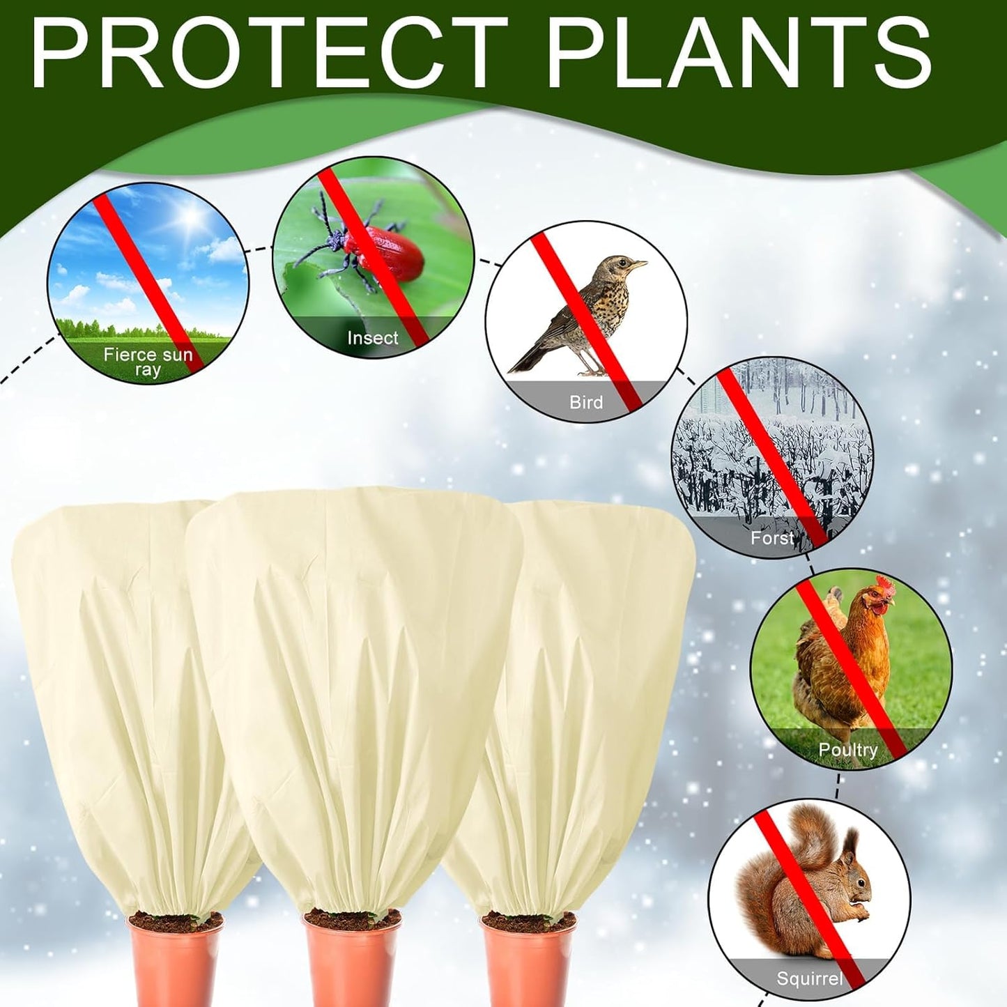 8 Pcs Plant Covers Frost Protection Bag 47" x 31.5" Winter Reusable Plants Jacket with Drawstring Shrub Protection Wraps Bags Frost Blanket for Winter Outdoor Garden Plants
