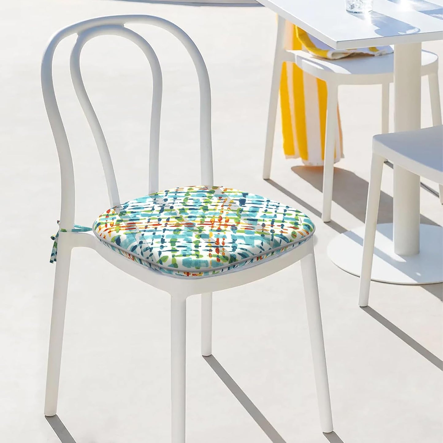 Indoor/Outdoor Chair Cushions 16x17 Inch, Patio Chair Cushions with Ties, All Weather Seat Cushions for Patio Furniture Home Garden Chair Use, Set of 4,Acapa Opal Geometric