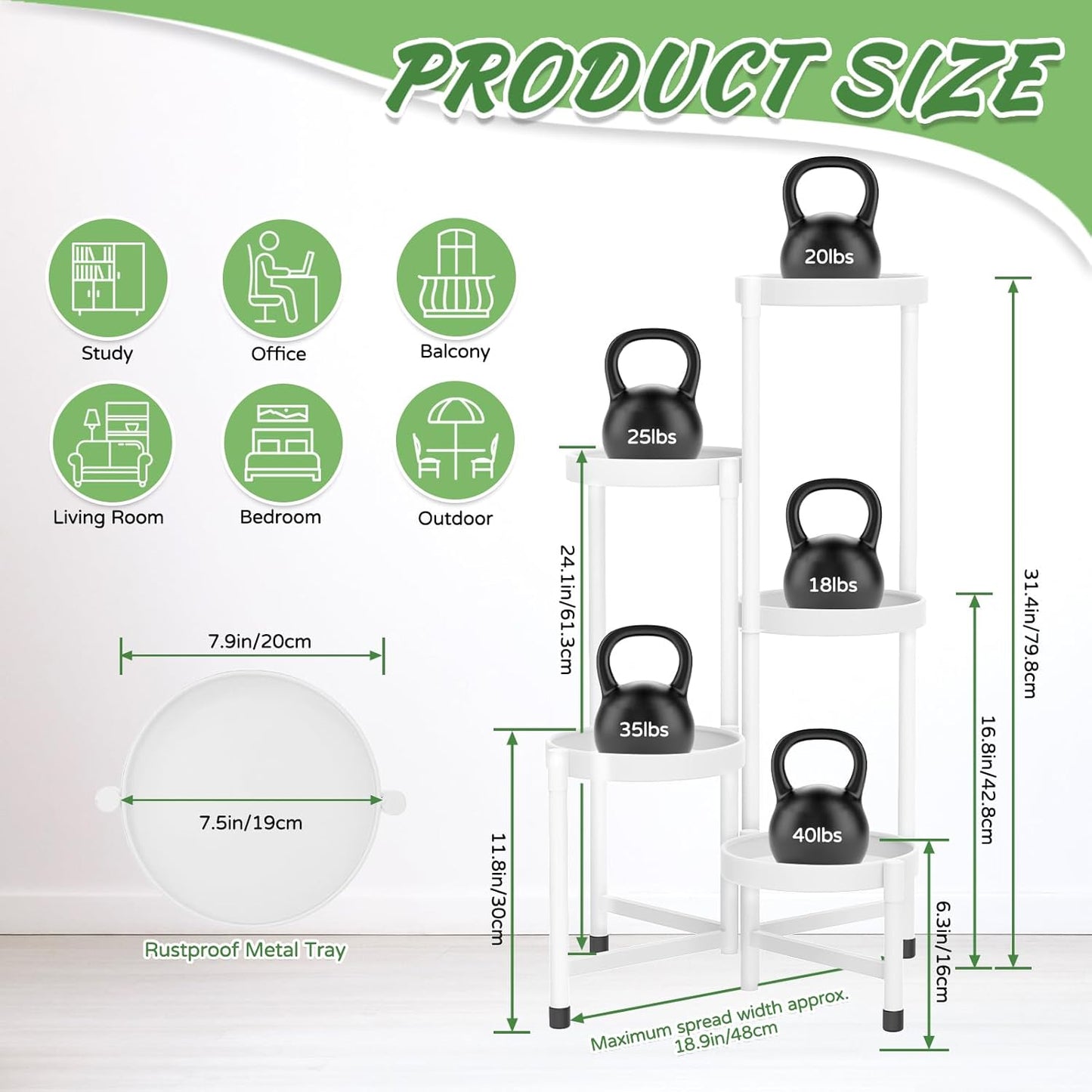 iDavosic.ly Plant Stand Indoor Outdoor, 5 Tier Corner Metal Flower Display Holder Shelf, Folding Tall Orchid Rack for Patio Balcony Porch Garden Living Room House, White