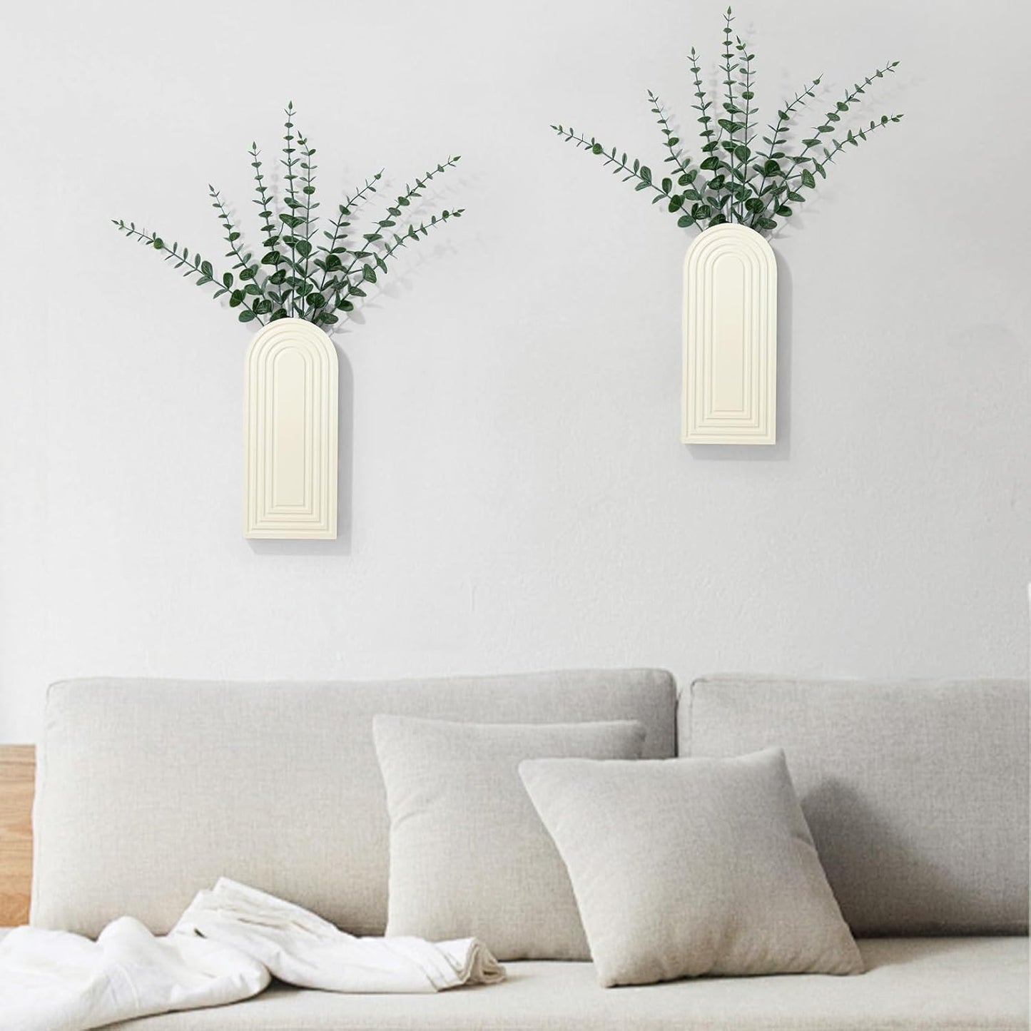 Wooden Wall Planter Vase Set of 2, Boho Hanging Planter for Indoor Plants & Flowers, Natural Wood Wall-Mounted Planters for Art Home Decor - Living Room, Bedroom, Bathroom, Patio (Milky White)