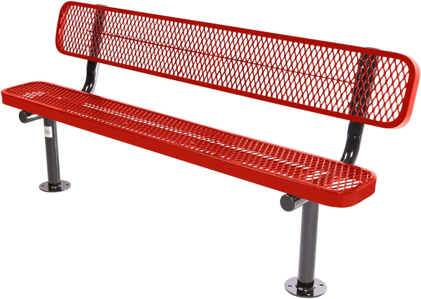Coated Outdoor Furniture Heavy-Duty Outdoor Bench Thermoplastic Coated, Expanded Metal, Commercial-Grade Seating, Made in America (Surface with Back, 6 Ft, Red)