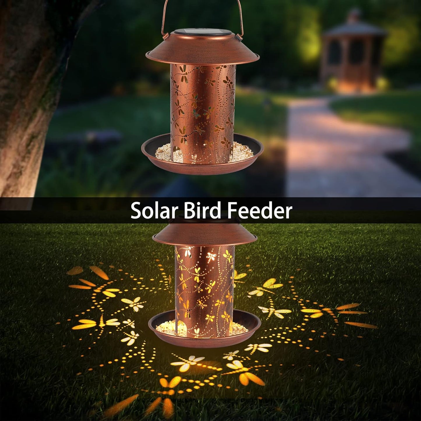 Bird Feeders for Outdoors Dragonfly Solar Lanterns Outdoor Waterproof Garden Decor Gifts for Women Mom Grandma Metal Solar Decoration Outside LED Lanterns for Yard, Patio, Lawn, Pathway(2 Pack)