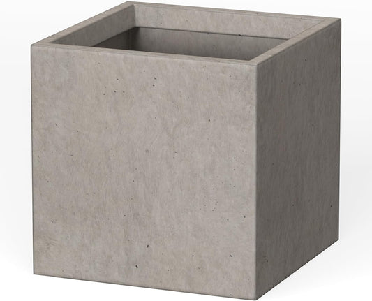 Kante 12 Inch Square Concrete Planter for Outdoor Indoor Home Patio Garden, Large Plant Pot with Drainage Hole and Rubber Plug, Weathered Concrete