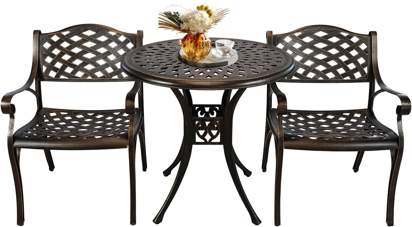 30.31" Outdoor Table and Chairs, Patio Table Set with 2.36" Umbrella Hole, Anti-Resistant Outdoor Dinning Set, Cast Aluminum Patio Furniture Set for Garden, Porch, Deck
