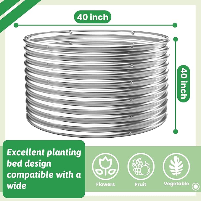 3 Pack 40x40 inch Tall Round Galvanized Raised Garden Bed Outdoor,Metal Garden Bed for Vegetables,Steel Raised Beds for Gardening,Above Ground Garden Box for Flower