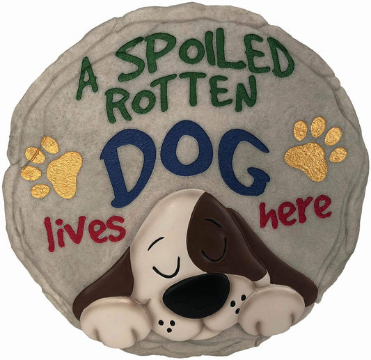 Spoontiques - Garden Décor - Spoiled Rotten Dog Stepping Stone - Decorative Stone for Garden