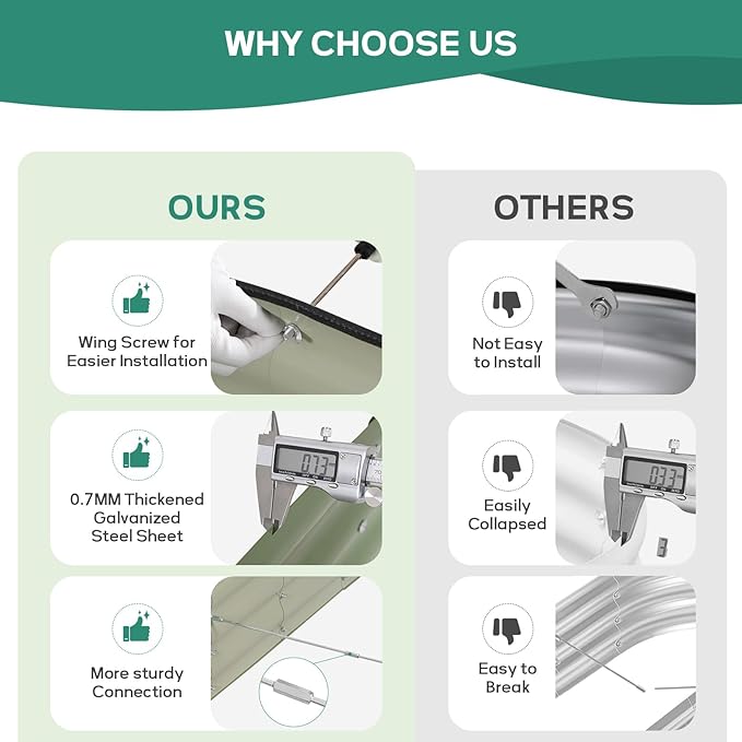 Galvanized Raised Garden Bed - 8×2×1ft Planter Raised Beds for Gardening | Oval Metal Garden Planter Box with Safety Edging and Bracing Rods for Vegetables Fruits and Flowers Oliver Green