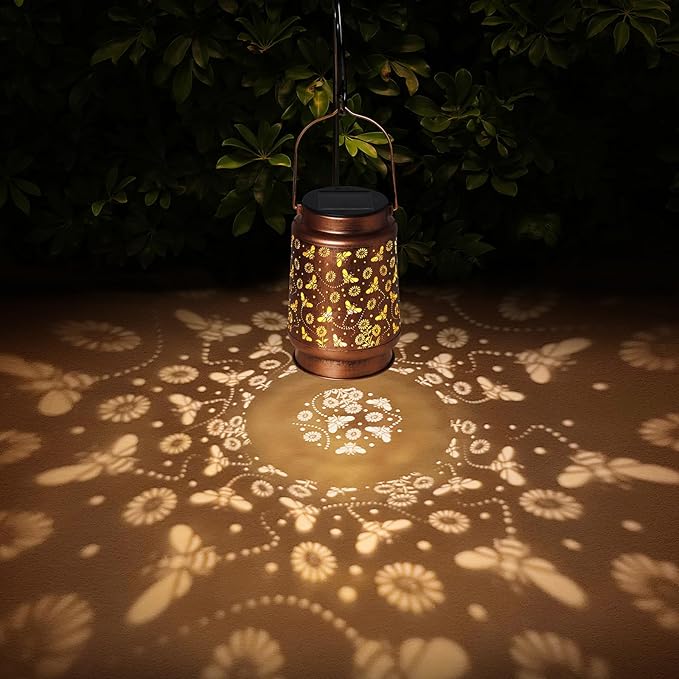 Solar Lanterns Outdoor Waterproof Bee Garden Decor Gifts for Women Mom Grandma Hanging Solar Lights Metal Solar Decoration Outside for Yard, Patio, Backyard, Porch