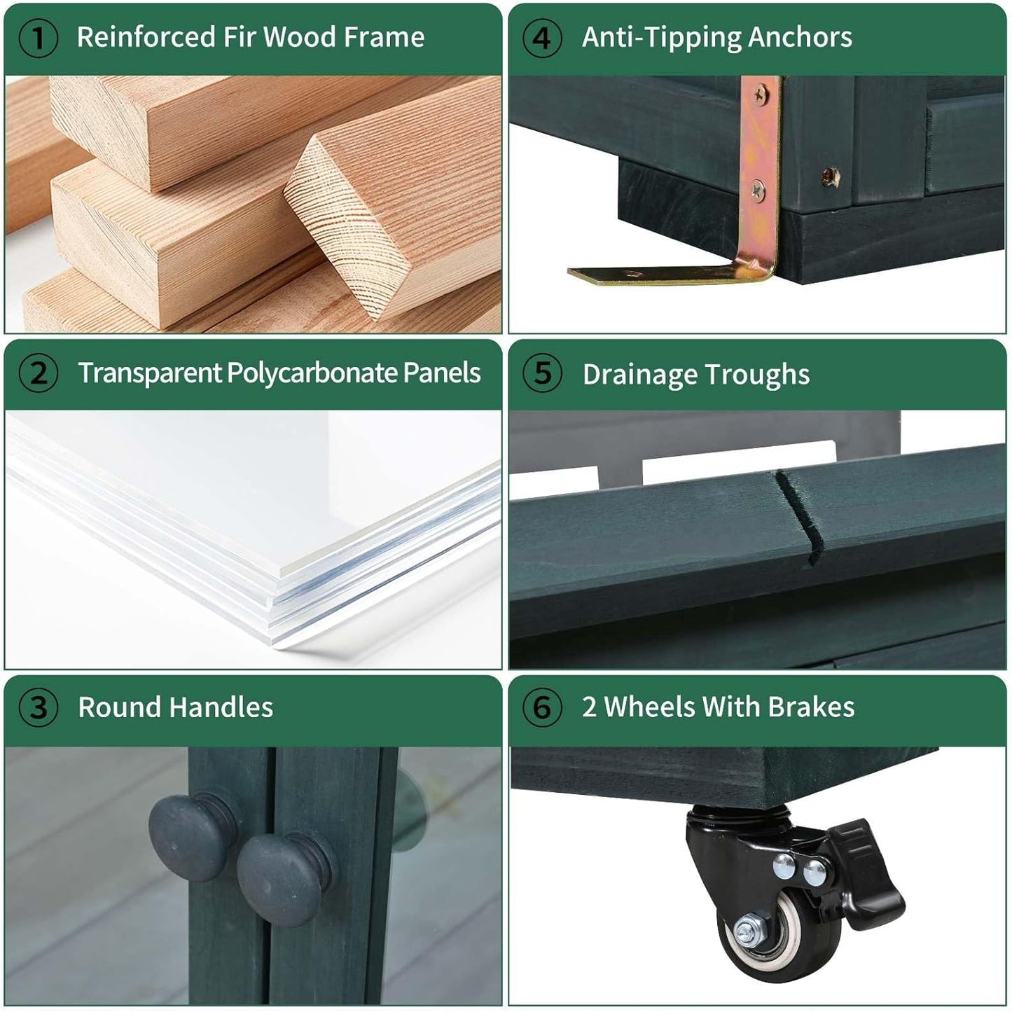 Wooden Cold Frame Greenhouse with Wheels, Portable Fir Garden Plant House with Storage Box, Openable Roof for Seedlings, Herbs, Winter Crops, Perfect for Patio, Balcony, Garden