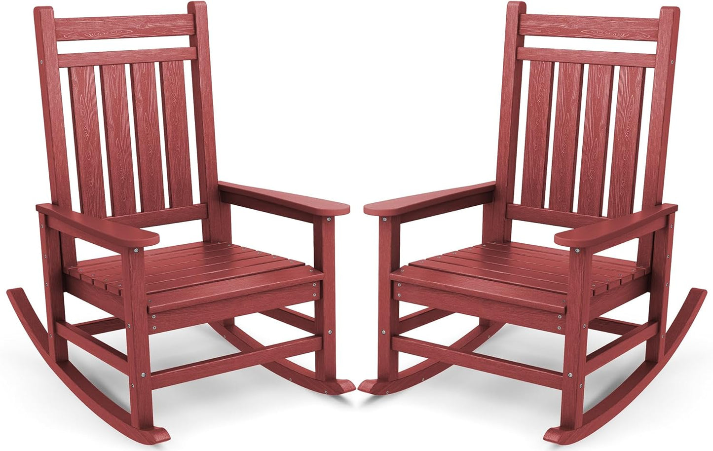 SERWALL Oversized Outdoor Rocking Chair Set of 2, HDPE Rocker for Adults, Patio Rocking Chairs for Porch, Crimson Red