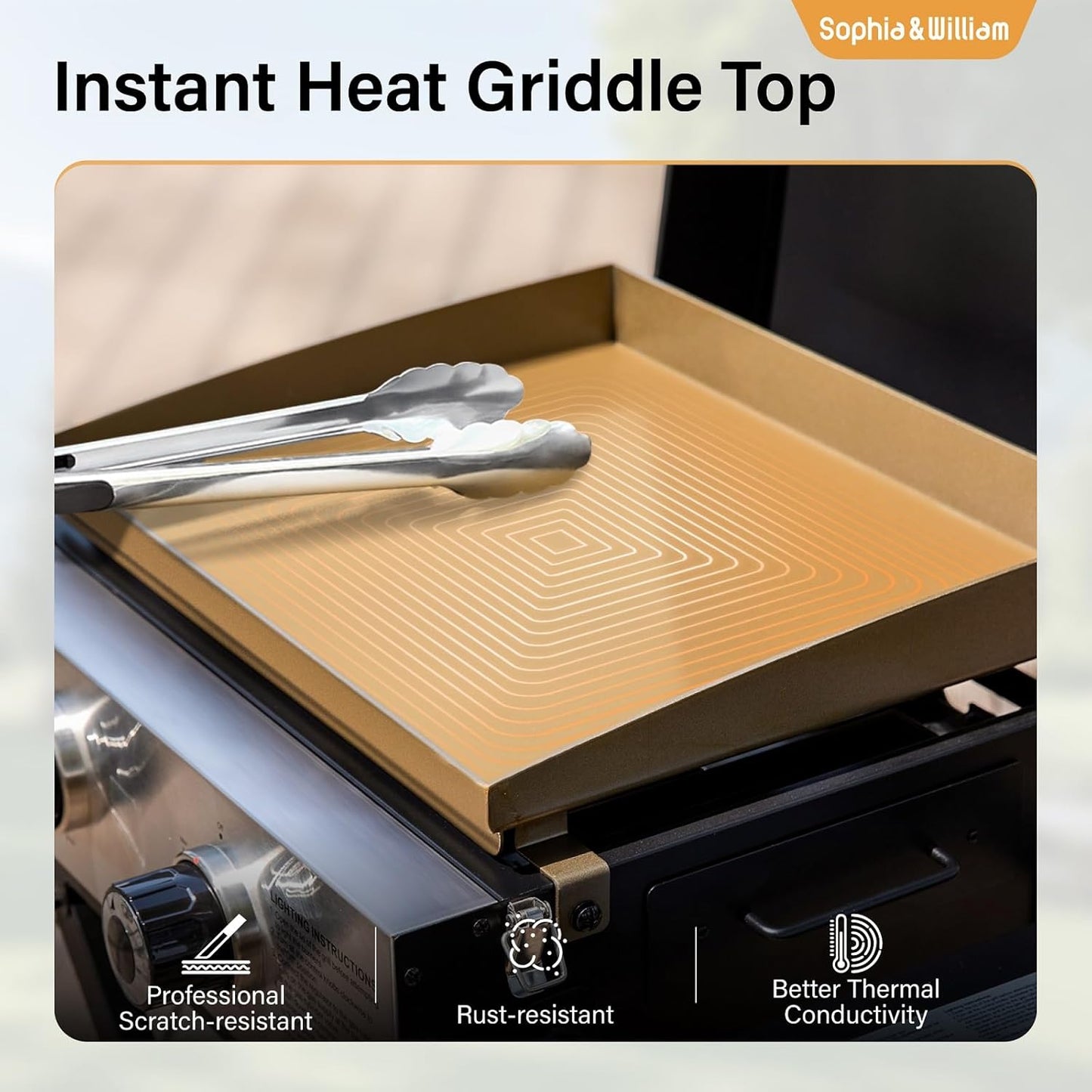 Sophia & William Portable Gas Grill Griddle, Small Propane BBQ grill with Foldable Legs & Wheels for Outdoor Barbecue, Camping, Tailgating, Roadtrip, RV, 2 Burner Flat Top Griddle, 20,000 BTU, Black