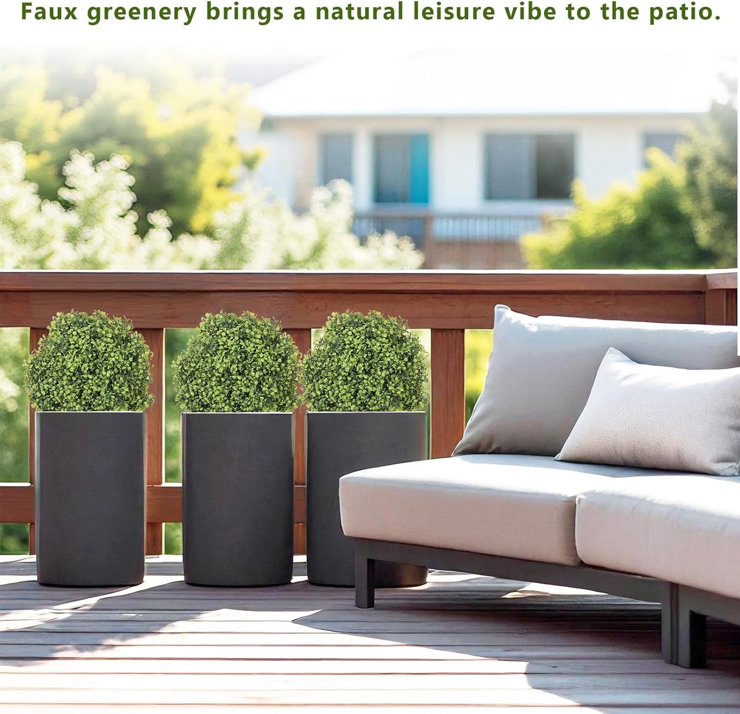 THE BLOOM TIMES 2ft Boxwood Topiary Ball Trees Artificial Outdoor Set of 2, 24" Faux Evergreen Plants Outside UV Resistant Greenery, Fake Potted Bushes and Shrubs for Front Porch Planter Patio Decor