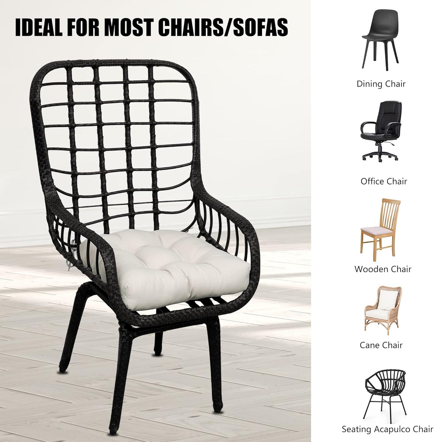 RACE LEAF Chair Cushions 19" x 19" Patio Chair Seat Pads, Set of 2 Thick Fill Tufted Square Patio Cushions, Water-Resistant with Ties for Non-Slip Support, Beige