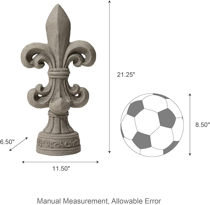 Glitzhome Fleur De Lis Garden Statue MGO Outdoor Decration, 21.25" H, Concrete Grey