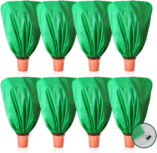 8 Pcs Plant Covers Frost Protection Bag 39.3" x 39.3" Winter Reusable Plants Jacket with Drawstring Shrub Protection Wraps Bags Frost Blanket for Winter Outdoor Garden Plants