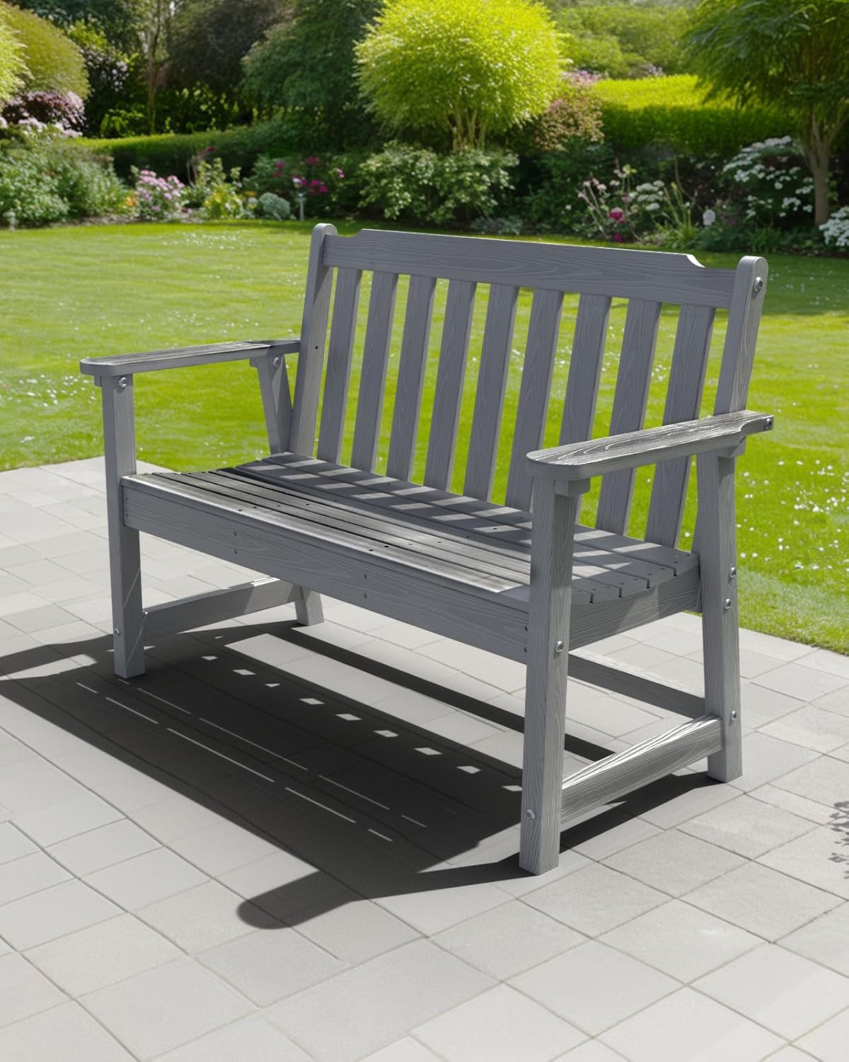 Outdoor Bench, 2-Person HDPE Garden Bench, All Weather Poly Patio Bench for Outdoors, Garden, Backyard, Porch and Park, 660 lbs Weight Capacity, Grey