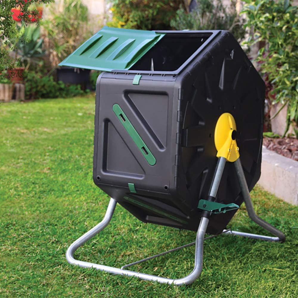 Miracle-Gro Compost Tumbler Single Chamber – Easy-Turn Composter Tumbler Outdoor for Fast Composting – Heavy-Duty Composting Bin with 1 Sliding Door (18.5 Gallon / 70 Liter)
