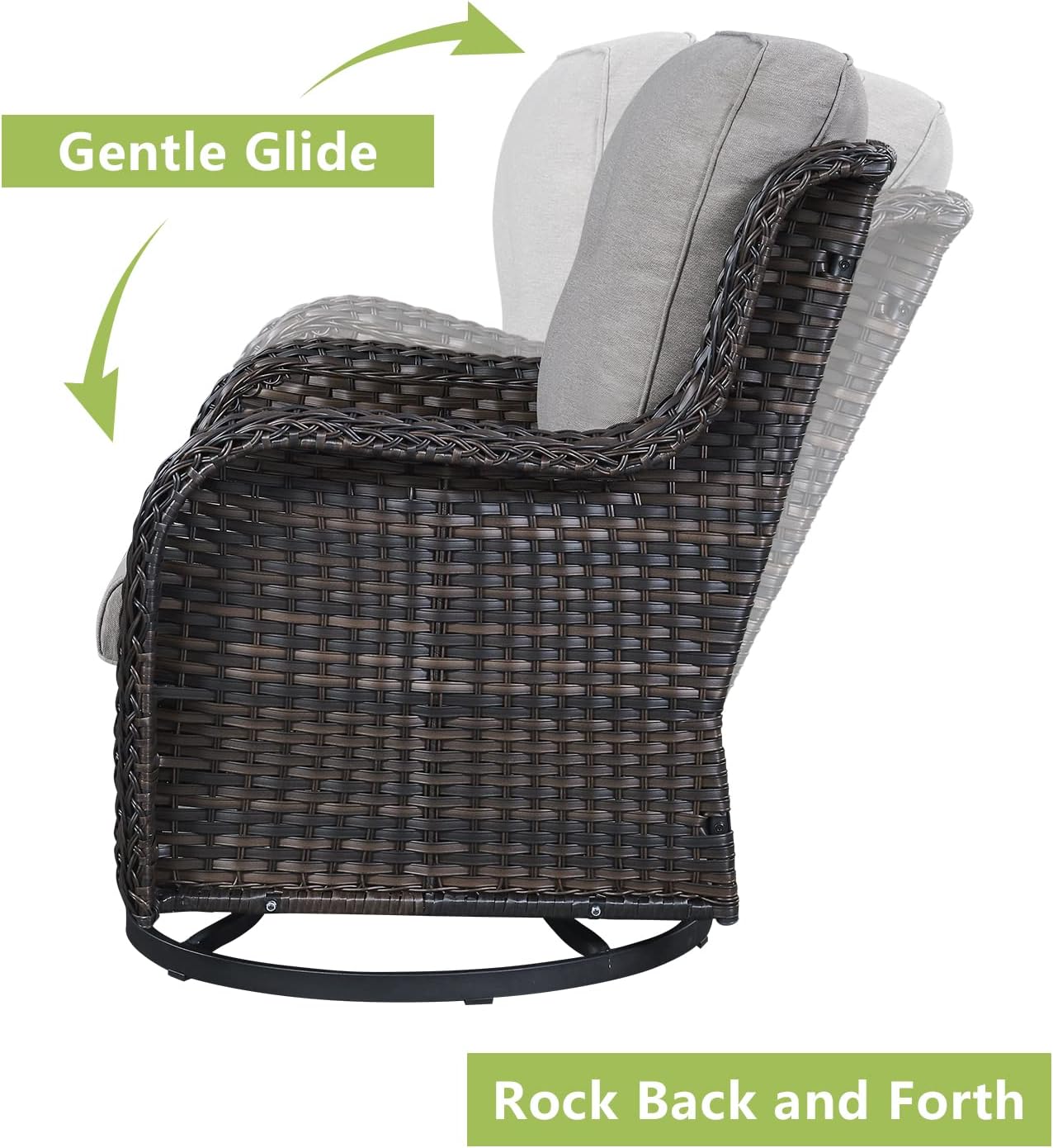 Outdoor Patio Swivel Rocker Chairs - Single Wicker Rattan Patio Swivel Rocking Chair with High Back,Deep Seating and Comfort Cushions for Deck Porch Garden,Brown/Grey