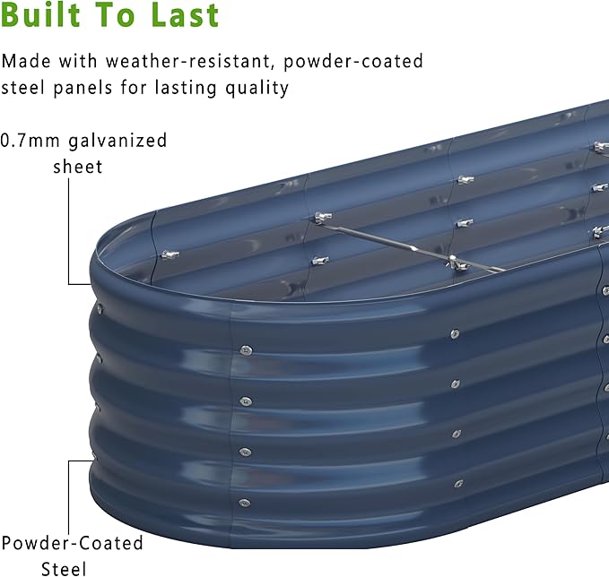 KFN 12x1.8x1FT Galvanized Raised Garden Bed,Raised Garden Bed Kit-Oval Metal Vegetable Box,Large Planter Flower Boxes Outdoor,Planting for Vegetables,Flower,Herb,Grey,0.7mm