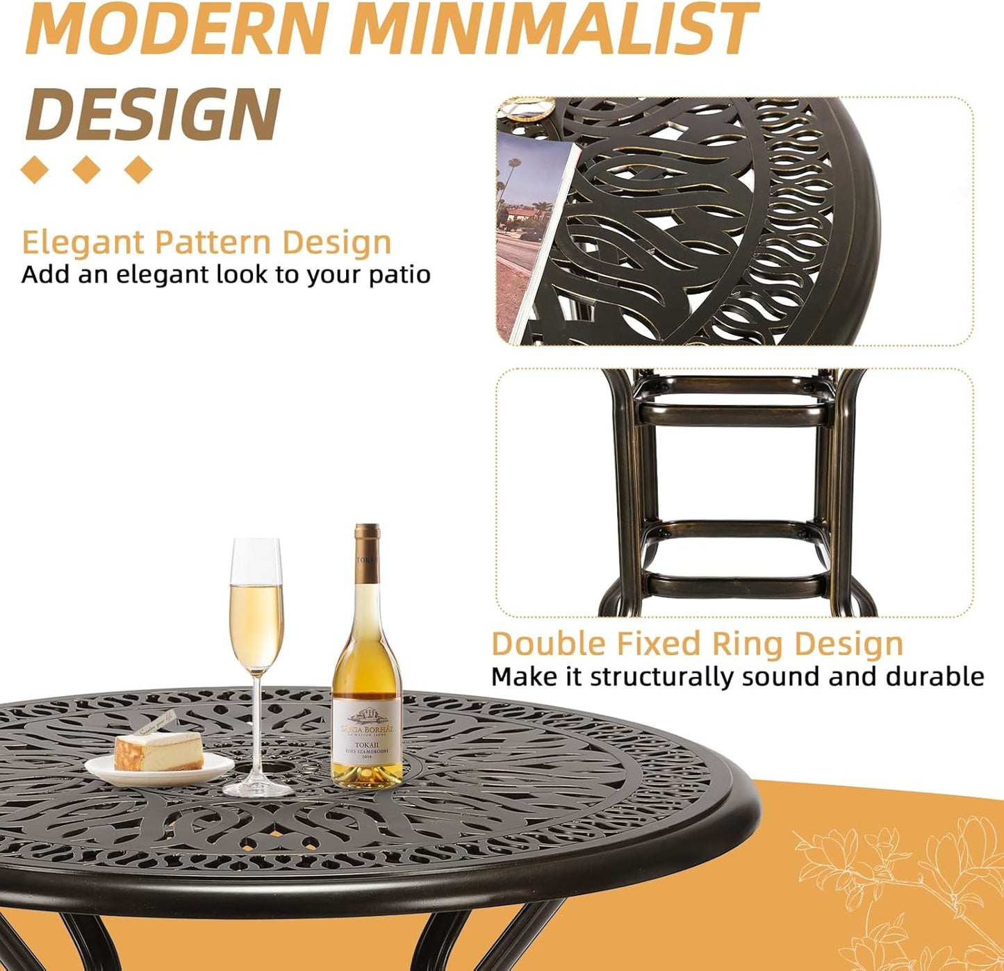 5 Pieces Patio Swivel Bar Set, Patio Bar Table and Chairs Set, All-Weather Cast Aluminum Outdoor Swivel Bar Stools of 4 and 35.4" Bar Table, High Top Bistro Set for Deck, Pool, Garden