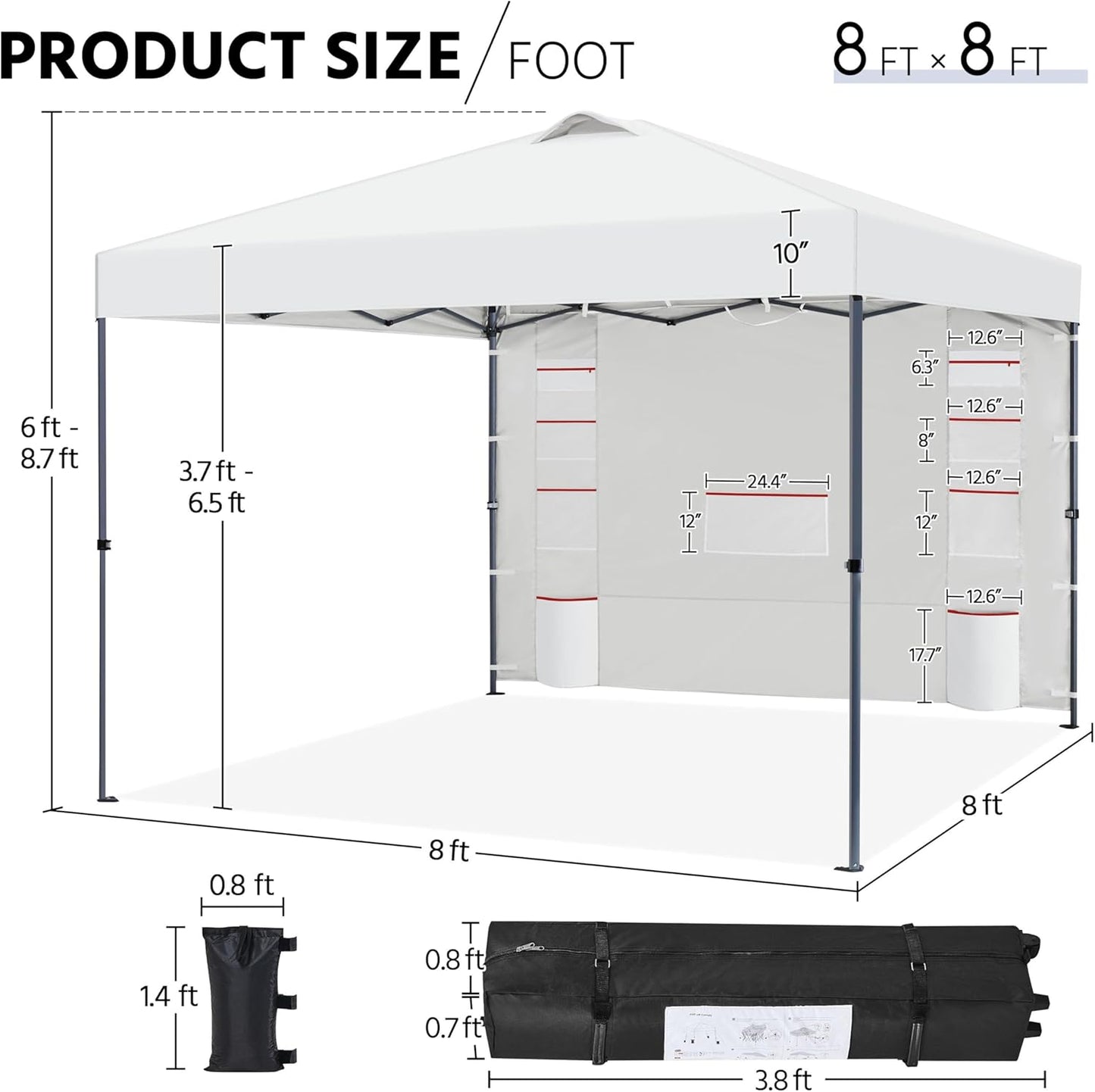 Yaheetech 8x8 Pop-up Canopy Tent w/Removable Pockets Sidewall for Extra Storage, Outdoor Sun Shelter Waterproof & Durable w/Wheeled Bag, Sandbags & Guylines for Beach Camping Party (White)