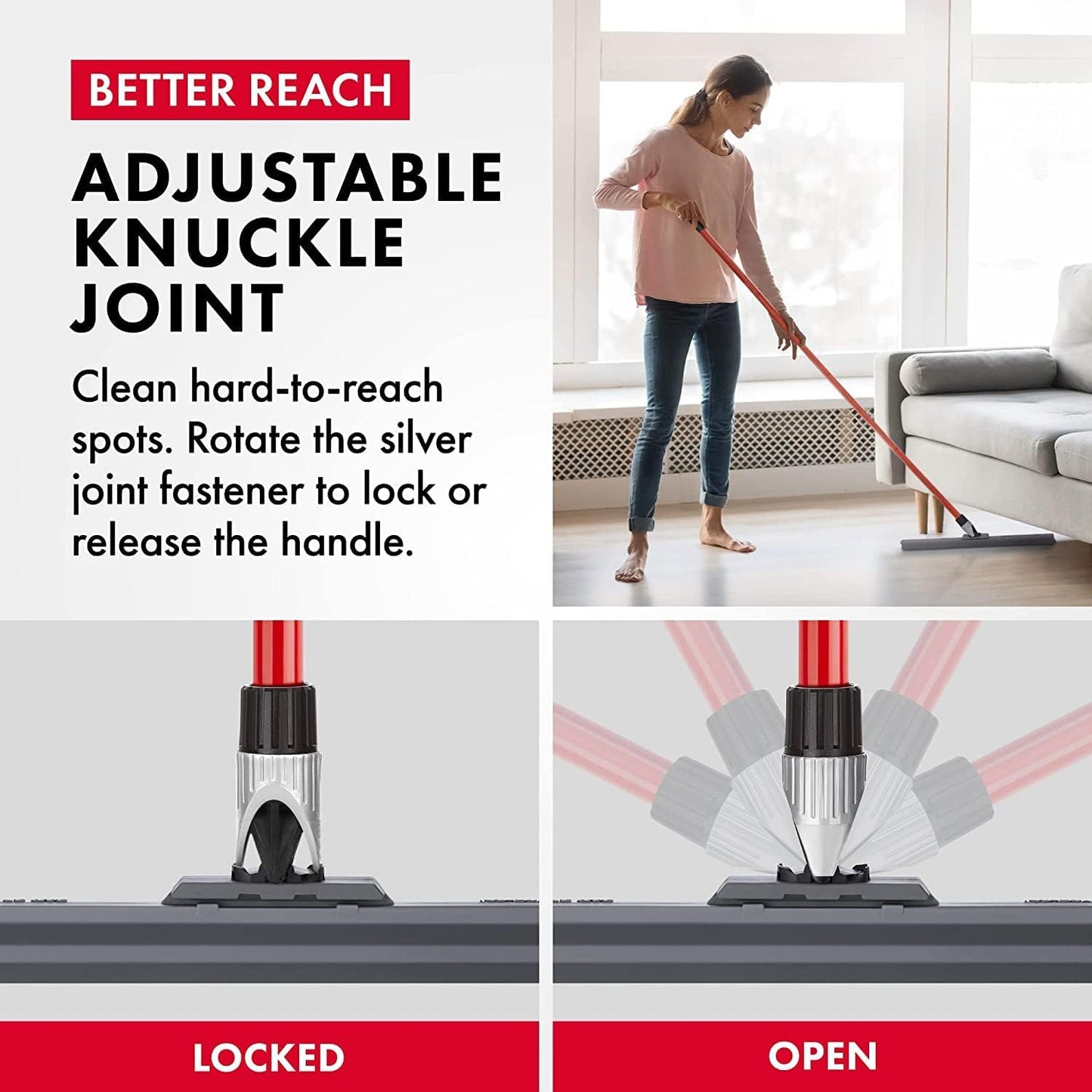 Heavy Duty Floor Squeegee for Concrete and Tile Floor - Silicone Squeegee Broom Floor Scrubber - Large Single Cast Rubber Blade Aluminum Long Handle 360° Swivel Joint - Garage Shower Window Cleaning