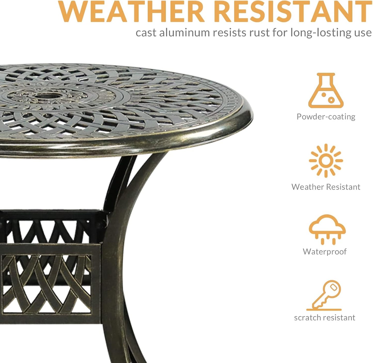 3-Piece Outdoor Patio Dining Set, All-Weather Cast Aluminum Patio Furniture Set for Backyard Garden Deck with 2 Chairs and 31” Round Table, 2" Umbrella Hole