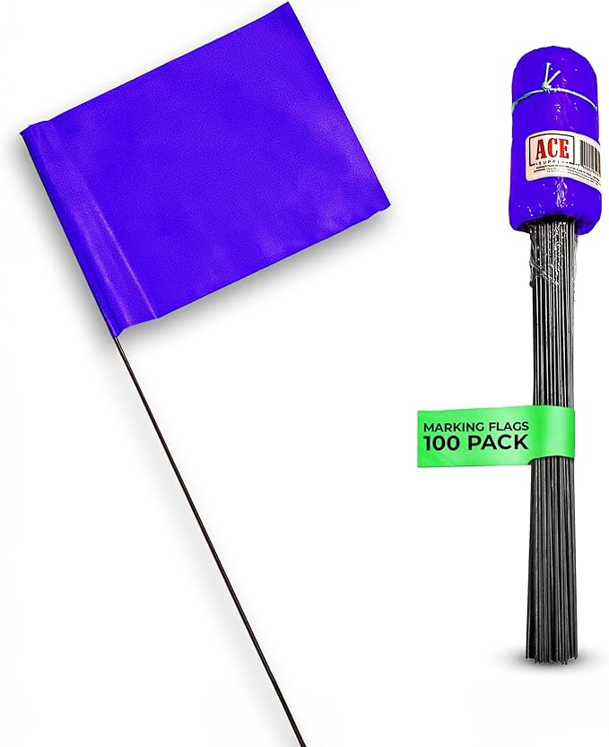 Purple Marking Flags for Yard - 4x5x15 Inch Purple Flags for Outside - 100 Pack - Markers For Lawn, Irrigation, Landscaping, Survey & Sprinkler Head Marking