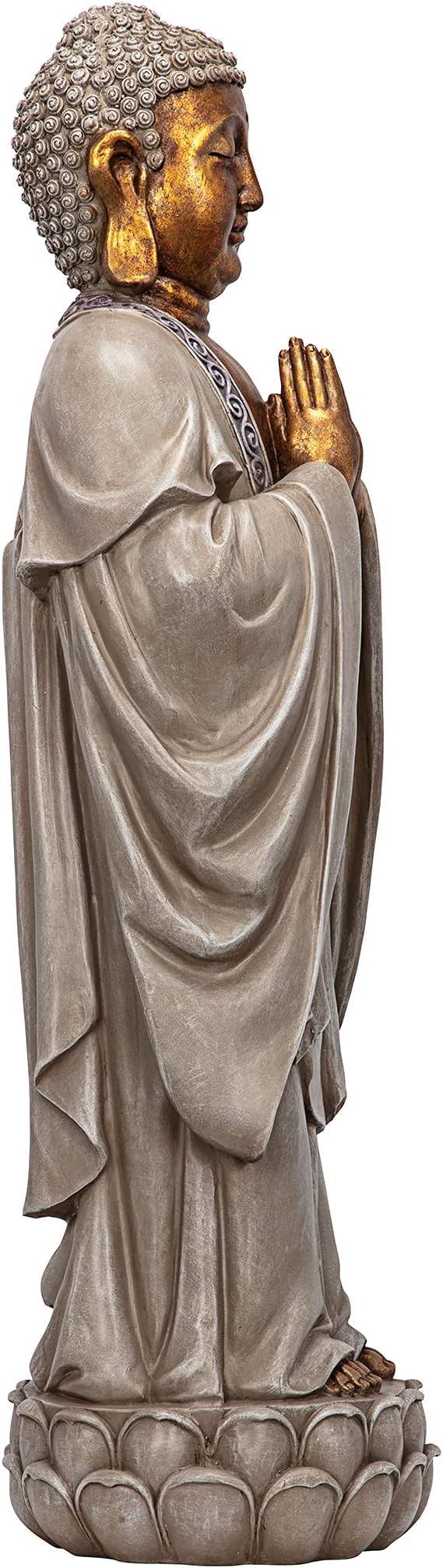 Design Toscano Bodh Gaya Asian Garden Statue, 9 inches wide, 30 inches tall, Cast Stone Resin, Faux Stone & Metallic Finish