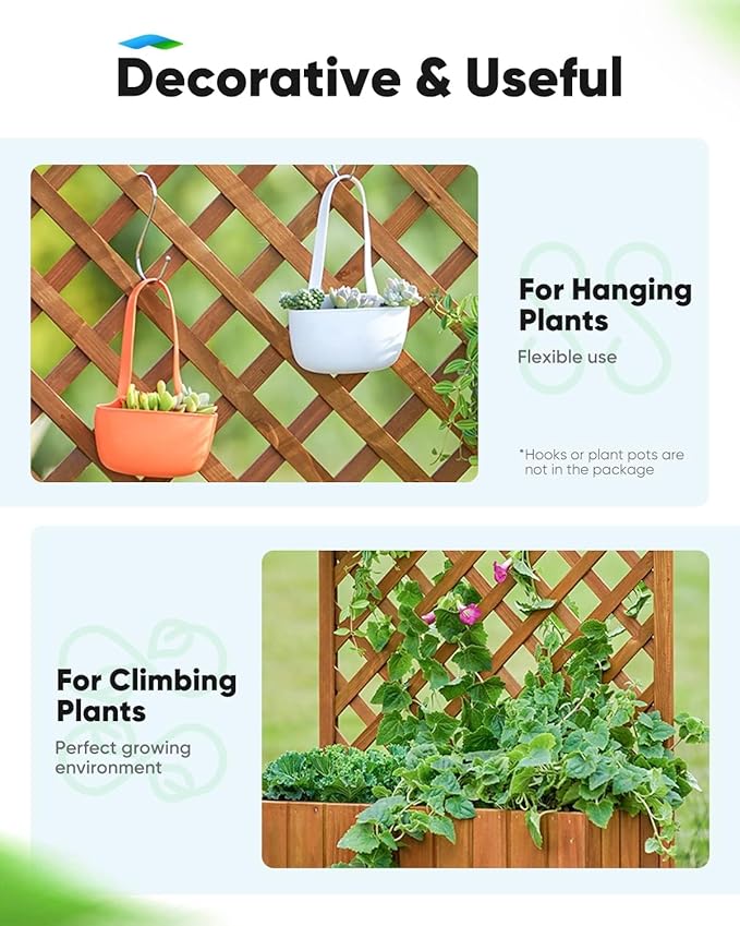 Quictent Raised Garden Bed Wood Planter Box with Lattice Trellis for Vine Climbing Plants Flower Free-Standing, for Patio Garden Indoor Outdoor 29x12x70 in