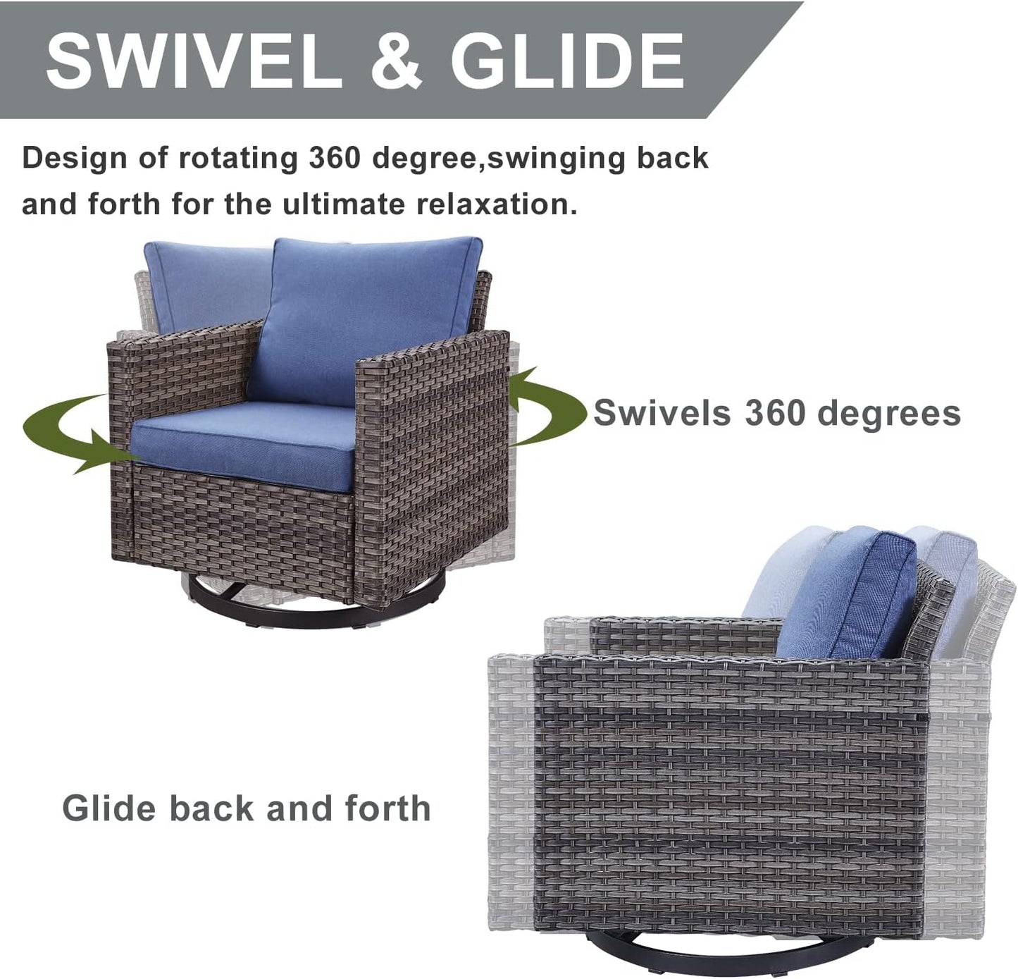 HUMMUH 7 Piece Patio Furniture with Fire Pit 30in 55,000 BTU,PE Wicker Outdoor Conversation Sets - Couch,Patio Swivel Chairs and Ottomans,Side Table for Porch,Garden,Backyard