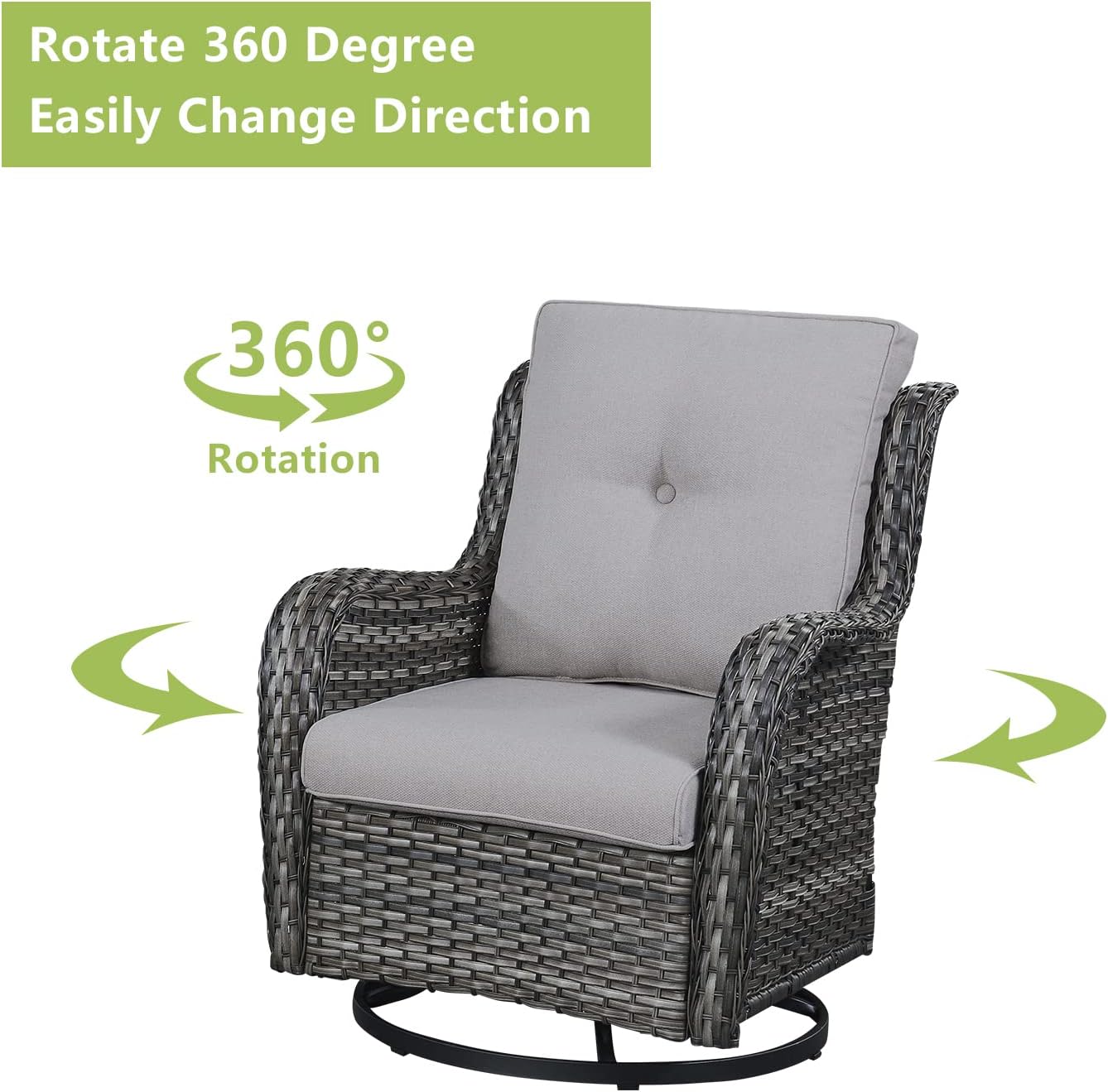 Outdoor Wicker Patio Furniture Set - 6 Piece Rattan Patio Conversation Set with 2 Rocking Swivel Chairs,2 Ottomans,1 Sofa and 1 Side Table for Porch Deck Backyard Garden(Mixed Grey/Grey)