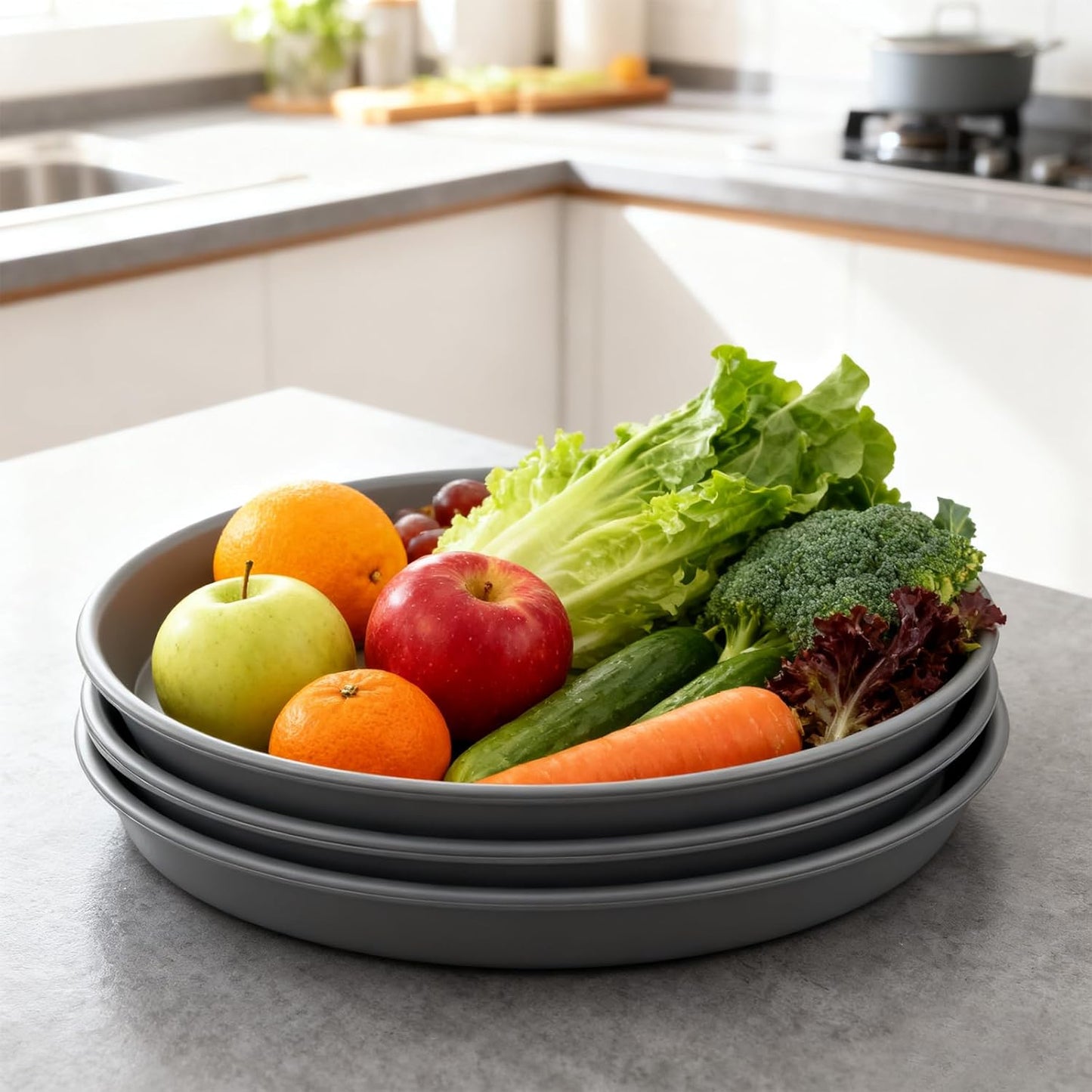 TITE Plant Saucer Heavy Large Planter Durable Thicker Plastic Plant Trays for Indoors and Outdoor,Plant Saucer Drip Trays (Grey, 10 inch)