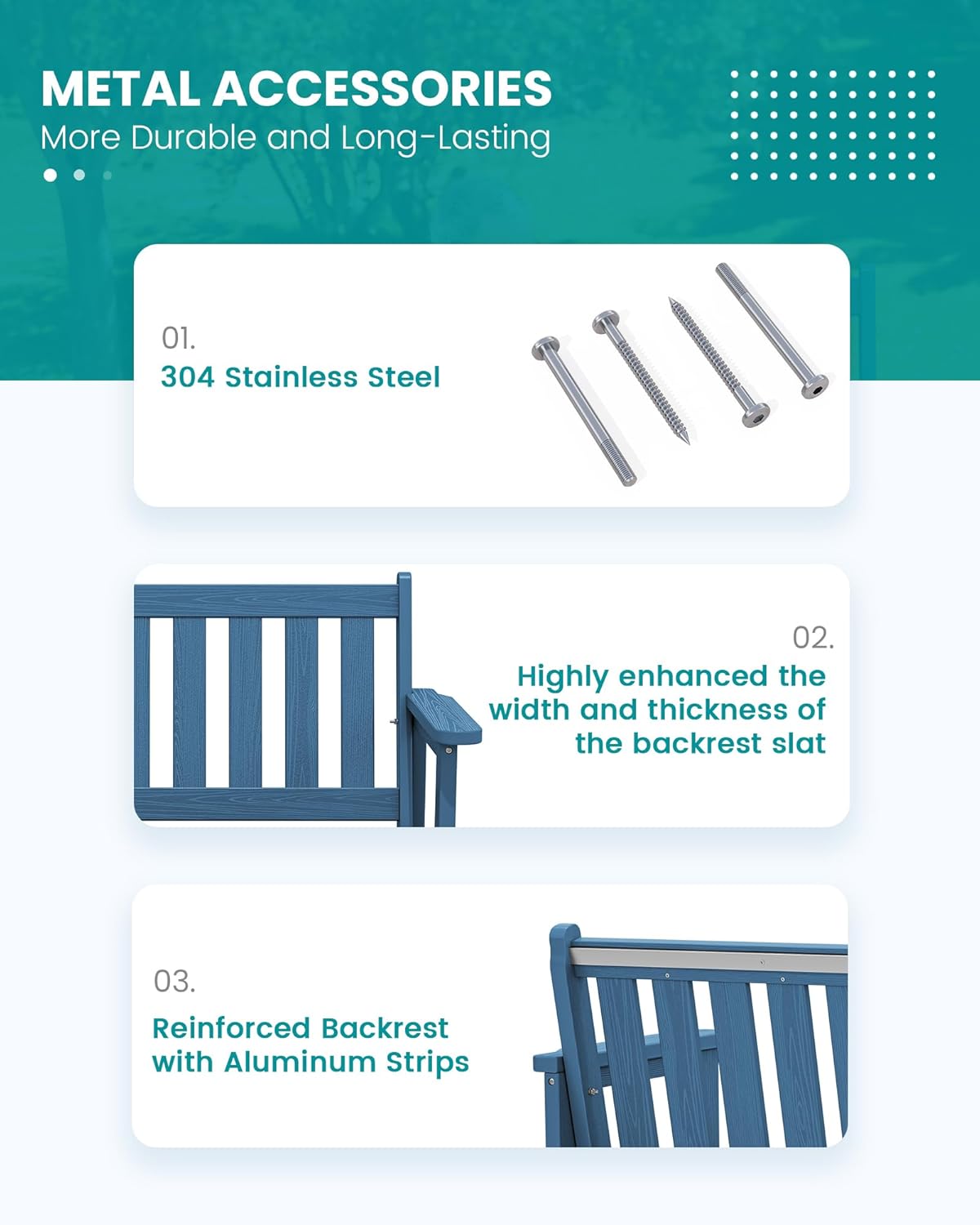 SERWALL Outdoor Bench, HDPE Outdoor Benches Weatherproof, 2-Person Garden Bench with 660 lbs Weight Capacity, Patio Benches for Outdoors, Garden, Porch, Backyard and Park, Navy, 4 Pack