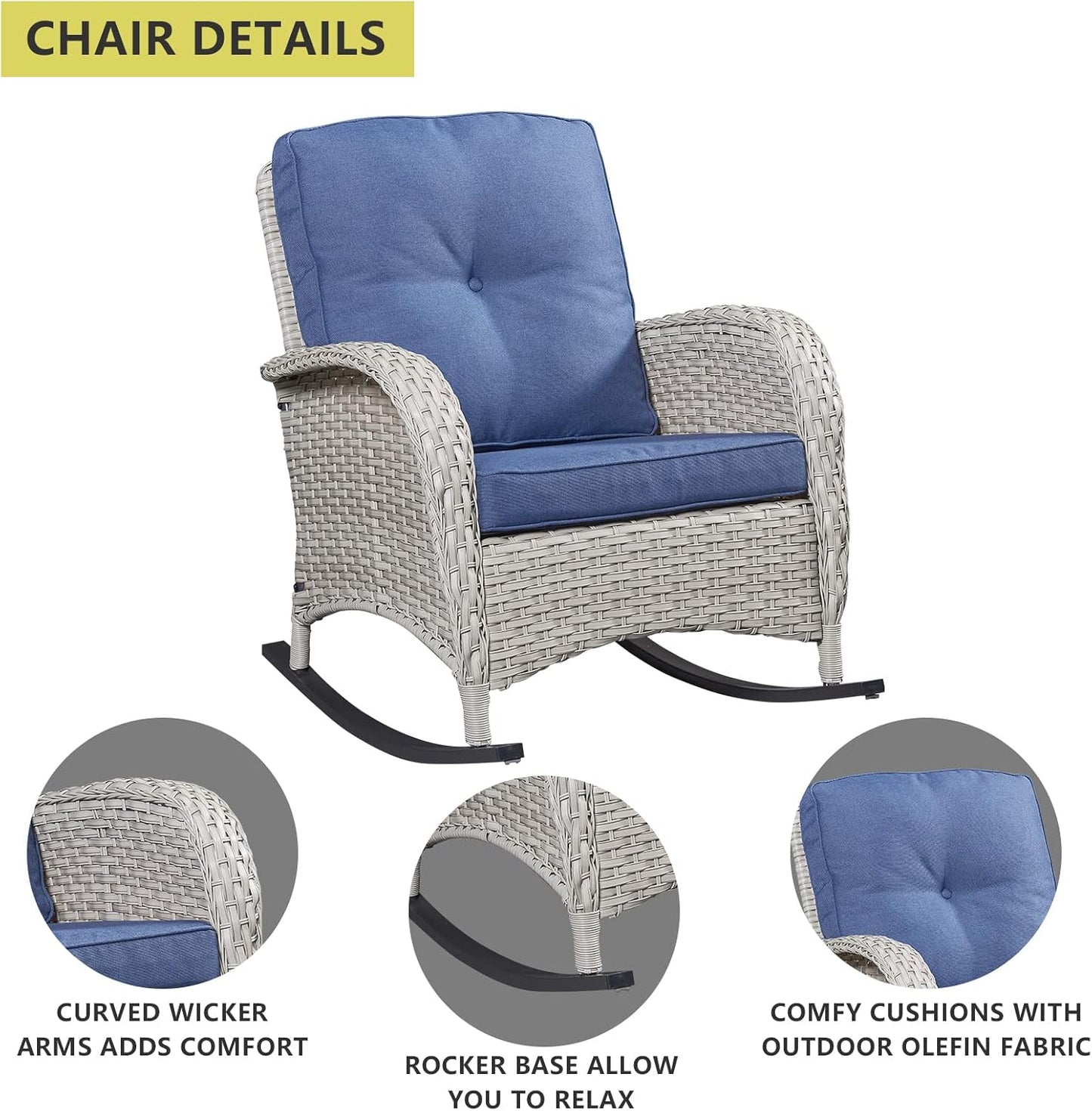 HUMMUH Patio Wicker Rocking Chairs Set of 2 Rattan Outdoor Rocking Chairs for Front Porch Garden Backyard Lawn Balcony Weather Rocker Chair with Side Table