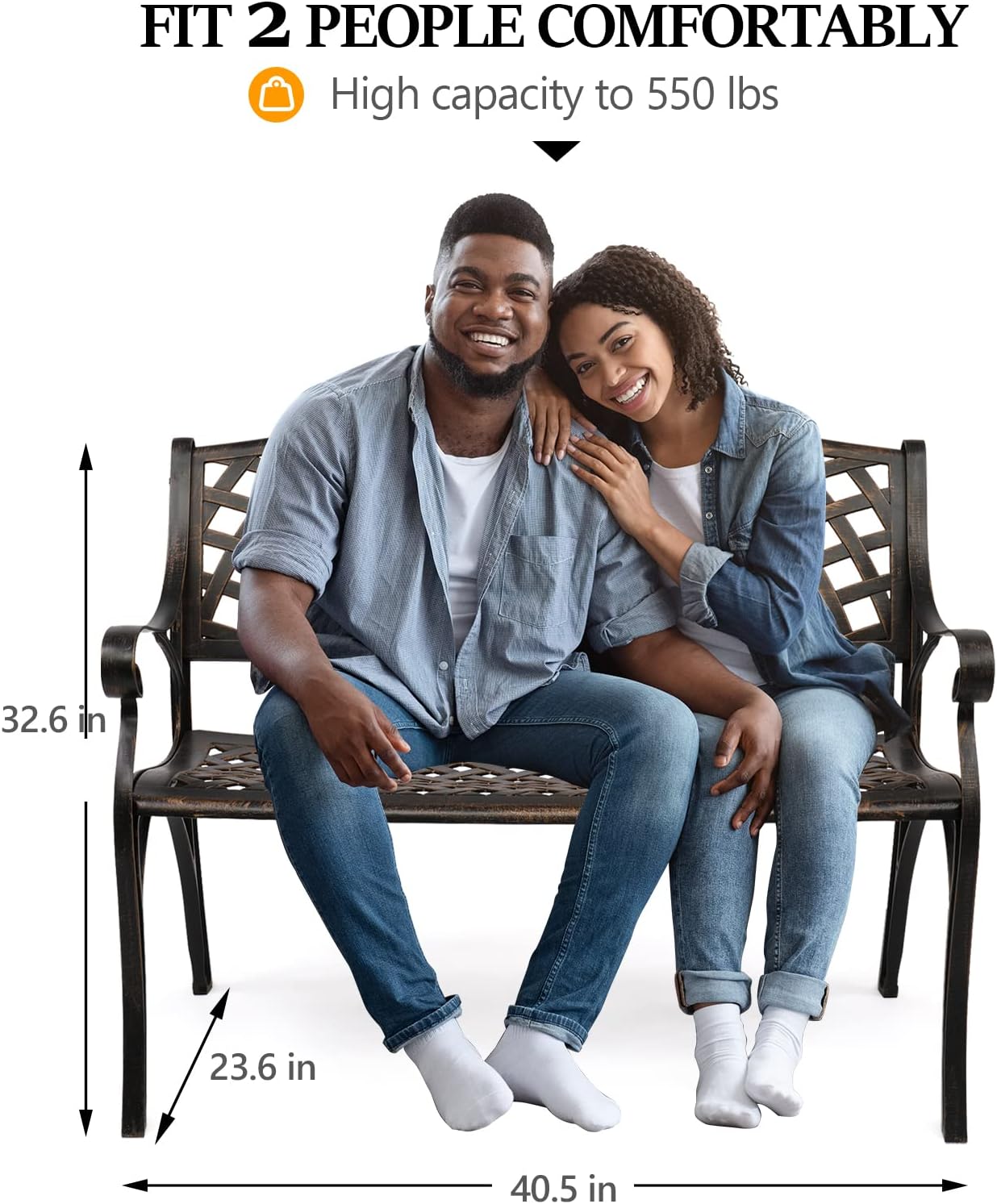 VINGLI 40.5" Patio Garden Bench,Anti- Rust Cast Iron Cast Aluminum Frame for Outdoor Path Yard Lawn Work Entryway Decor Deck (Brown)