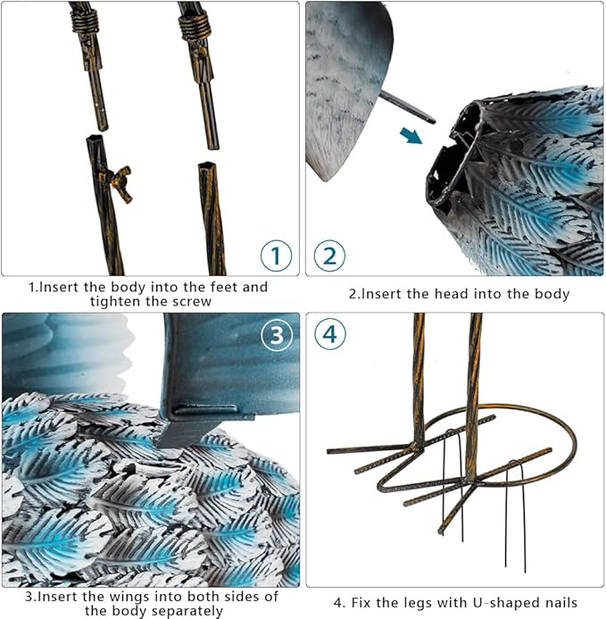 DREAMSOUL 40" Large Blue Heron Garden Statues Metal Crane Outdoor Statues Yard Art, Bird Statue for Backyard Lawn Patio Outside Decor