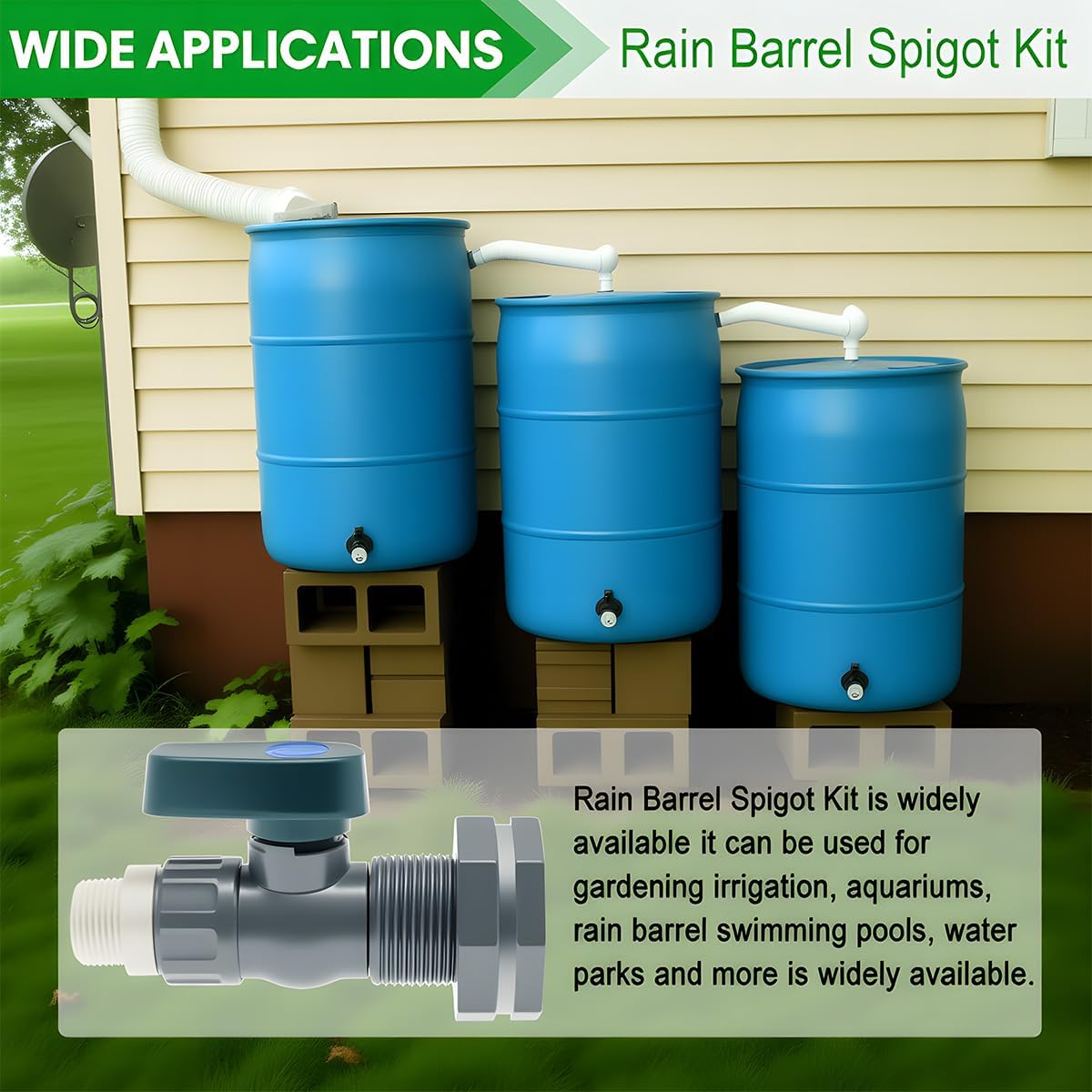 2 Pack 3/4 Rain Barrel Spigot Kit- PVC Rain Barrel Faucet Kit,3/4 Inch Valve with Bulkhead Fitting Hose Faucet Adapter for Water Tanks, Aquariums, Pools, Garden Barrels