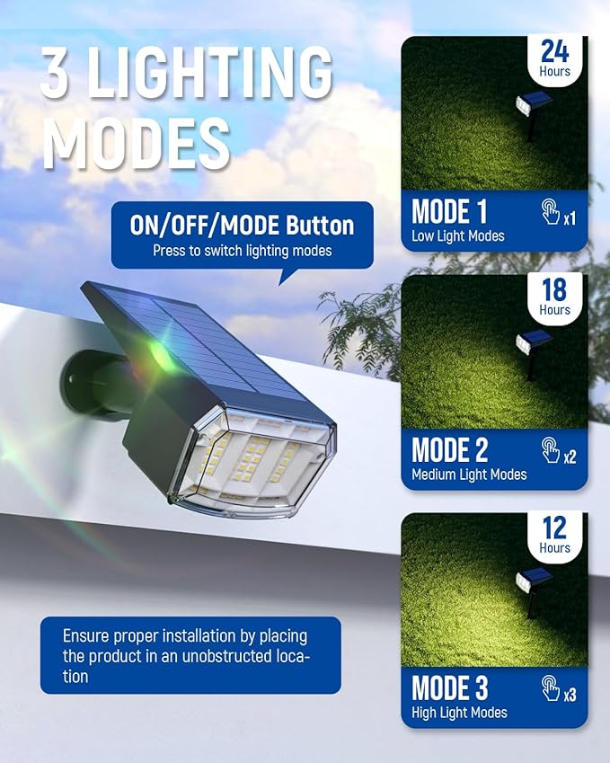 Solar Spotlights - 63LED Outdoor Solar Lights, 3 Pack, IP65 Waterproof, Warm Light