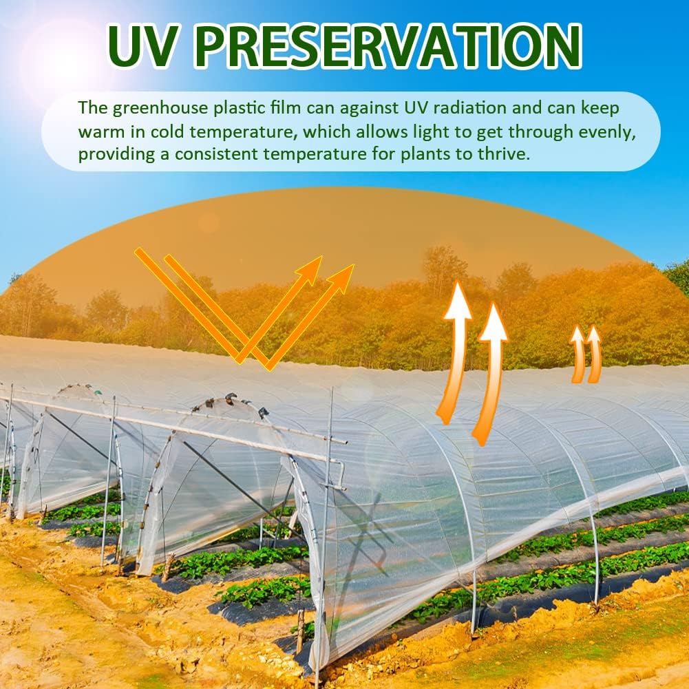 6 mil Greenhouse Plastic Film Sheeting Cover 16 x 26 Ft UV Resistant Clear Polyethylene Film Green House Hoop Farm Plastic Cover for Gardening, Farming, Agriculture