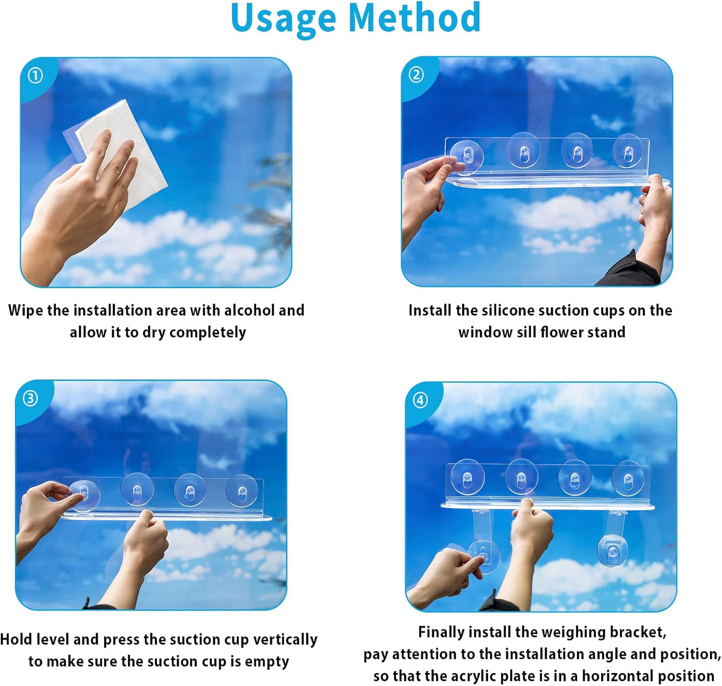 12-Inch Window Boxes Sill Planter Suction Cup Holder, 5-Inch Extra Wide Window Sill Extender, with Load Bearing Bracket for Herbs, Succulents, Clear Acrylic Indoor Plant Stand