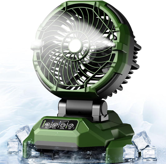 Portable Misting Fan,30000mAh Rechargeable Battery Powered,4 Strong Winds&4 Spray Mister,Floor Cooling Fan for Outdoor,Camping,Patios,Adjustable Base for 10-13in Bucket(No Bucket Included)