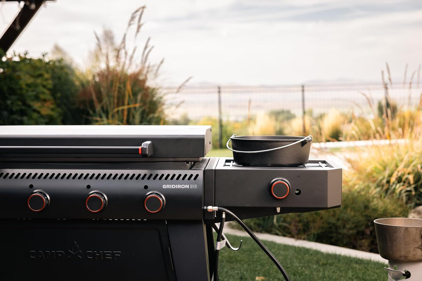 Camp Chef Gridiron Pro- 36" Outdoor Griddle Grill with Side Burner, Flamethrower Ignition & Hinged Lid- Premium 36" Flat Top Grill for Outdoor Cooking