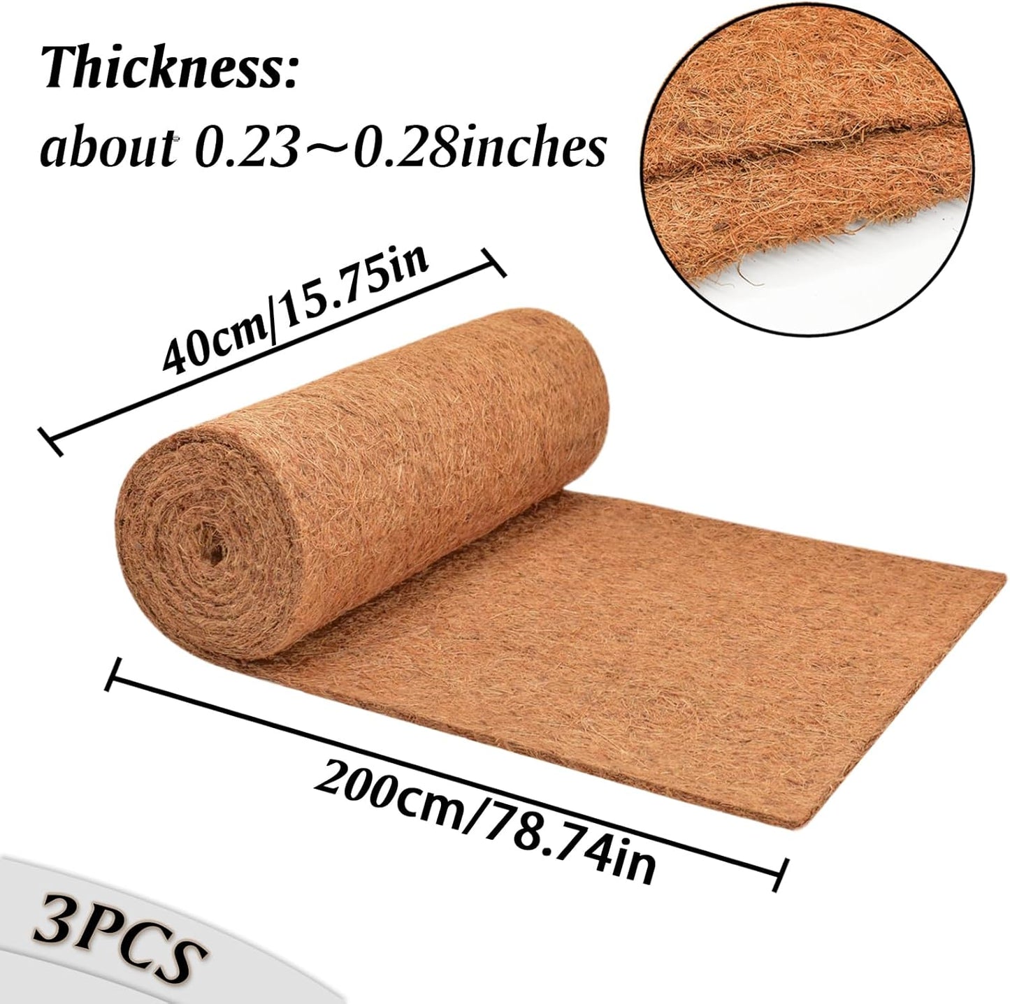 ZeeDix 3 Pack 16 x 80 x 0.28inches Thickened No-Slip Ice and Snow Carpet Mats- Natural Coconut Fiber Carpet for Garden, Front Door, Stairs, Porch Outdoor Safer Walking