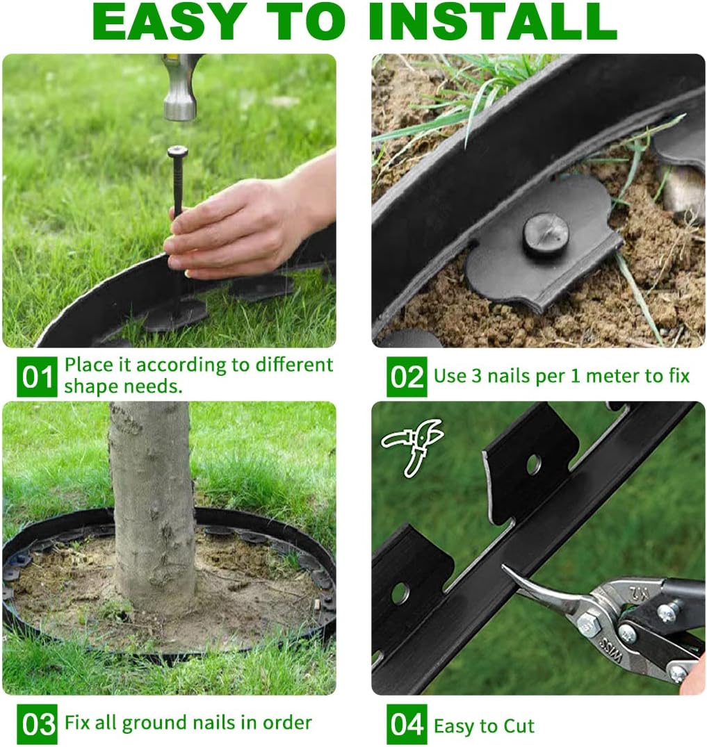 Landscape Edging 33FT,Garden Edging Borders [Extra Tall 4IN High] Flexible Lawn Edging Kit with 30pcs Stakes,Mini Plastic Fence for Landscaping Yard Flowerbeds,Grass-Black