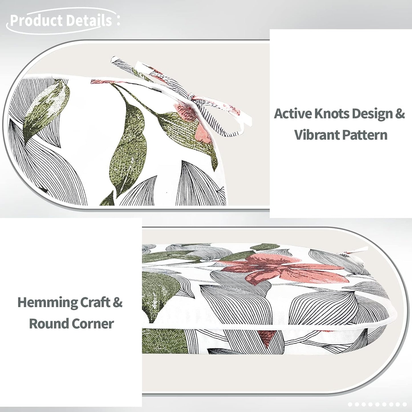 Indoor/Outdoor Chair Cushions 16x17 Inch, Patio Chair Cushions with Ties, All Weather Seat Cushions for Patio Furniture Home Garden Chair Use, Set of 4, Clemens Noir Pink